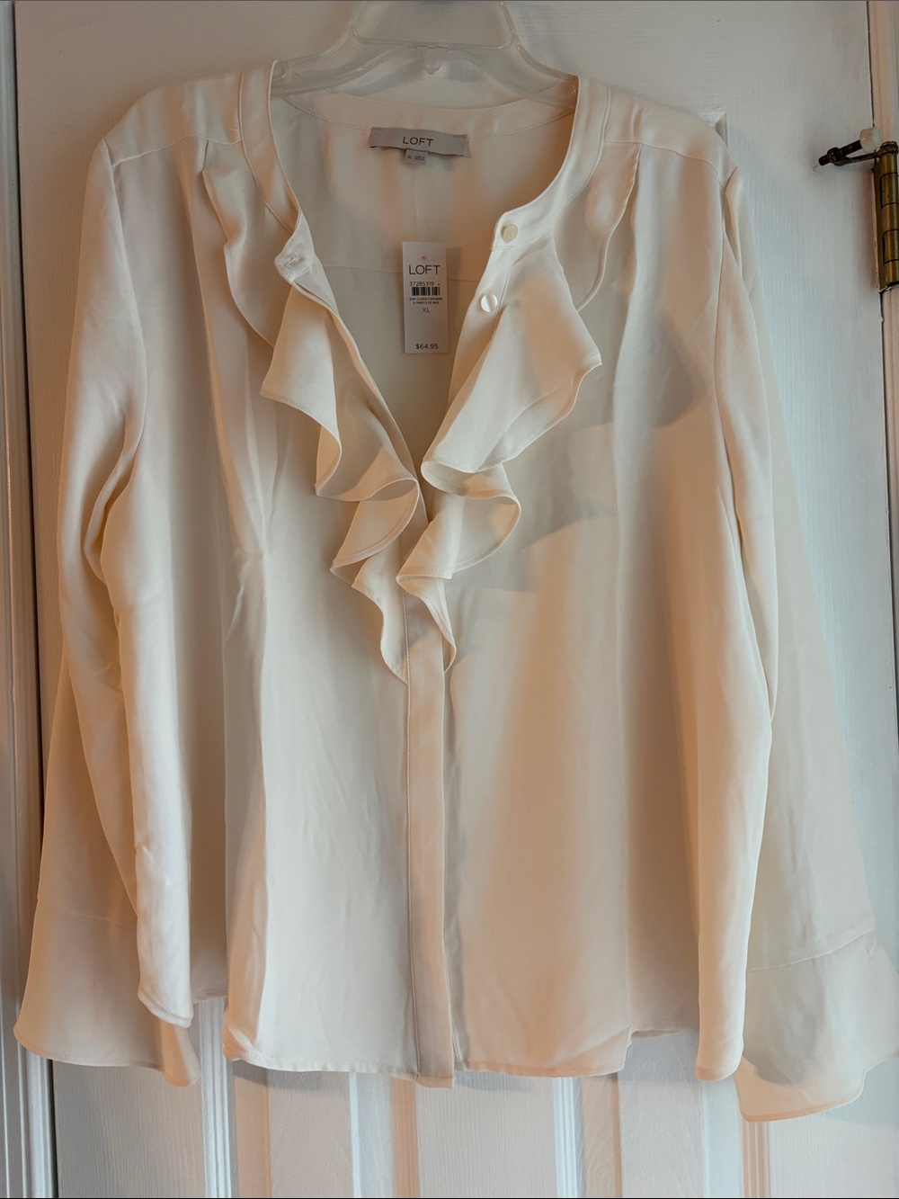 LOFT Ivory Ruffle-Front Long Sleeve Blouse